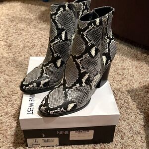 Nine West Snake Print Ankle Booties - Black and Gray